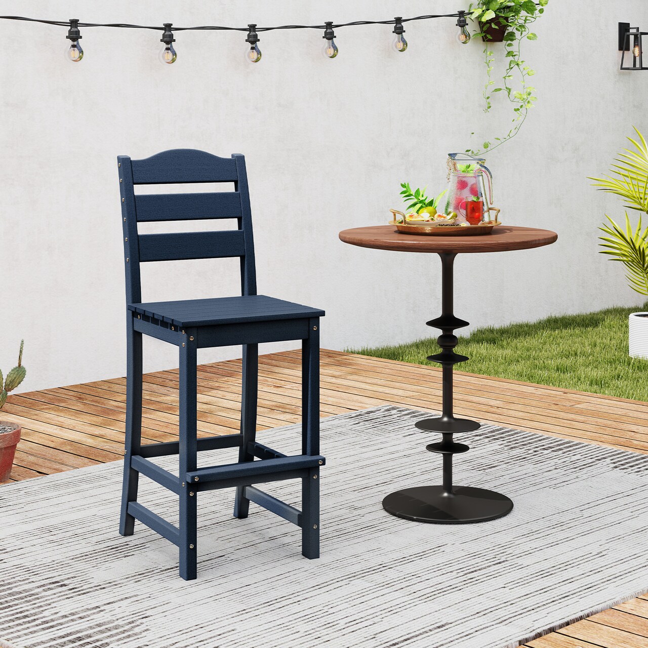 30 Inch Outdoor Bar Stool with Footrest HDPE All-Weather Tall Chair for Patio or Balcony